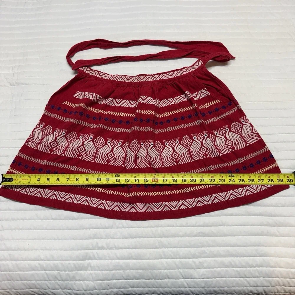 Short Chef Apron Embroidered Pockets Tie Red With White Embroidery 17